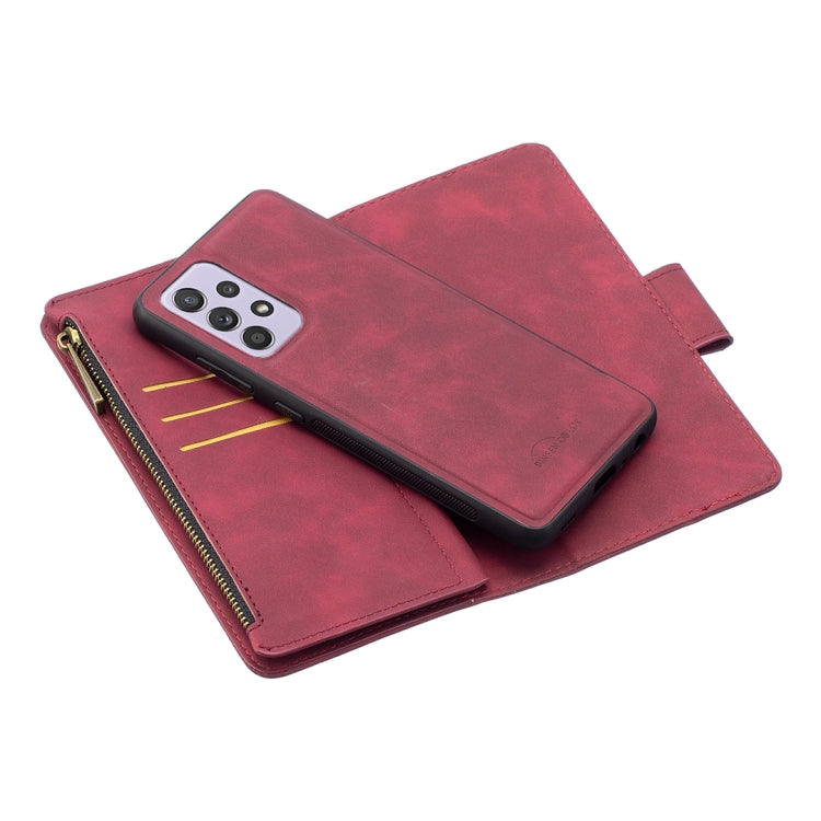 For Samsung Galaxy A52 5G / 4G Skin Feel Detachable Magnetic Zipper Horizontal Flip PU Leather Case with Multi-Card Slots & Holder & Wallet & Photo Frame & Lanyard