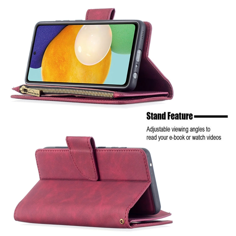 For Samsung Galaxy A52 5G / 4G Skin Feel Detachable Magnetic Zipper Horizontal Flip PU Leather Case with Multi-Card Slots & Holder & Wallet & Photo Frame & Lanyard