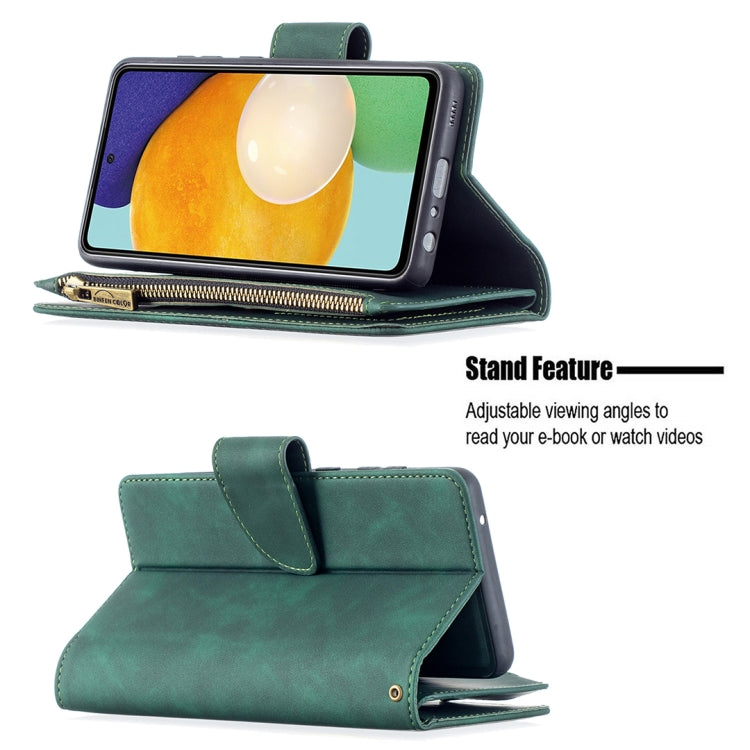 For Samsung Galaxy A52 5G / 4G Skin Feel Detachable Magnetic Zipper Horizontal Flip PU Leather Case with Multi-Card Slots & Holder & Wallet & Photo Frame & Lanyard