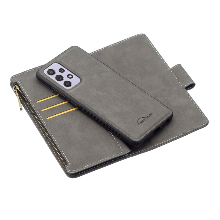 For Samsung Galaxy A52 5G / 4G Skin Feel Detachable Magnetic Zipper Horizontal Flip PU Leather Case with Multi-Card Slots & Holder & Wallet & Photo Frame & Lanyard