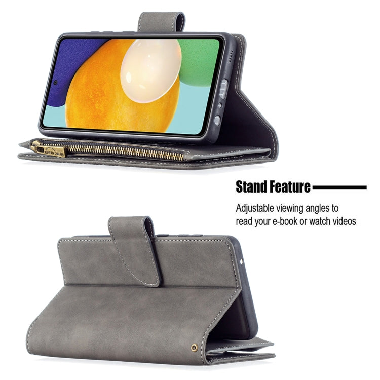 For Samsung Galaxy A52 5G / 4G Skin Feel Detachable Magnetic Zipper Horizontal Flip PU Leather Case with Multi-Card Slots & Holder & Wallet & Photo Frame & Lanyard