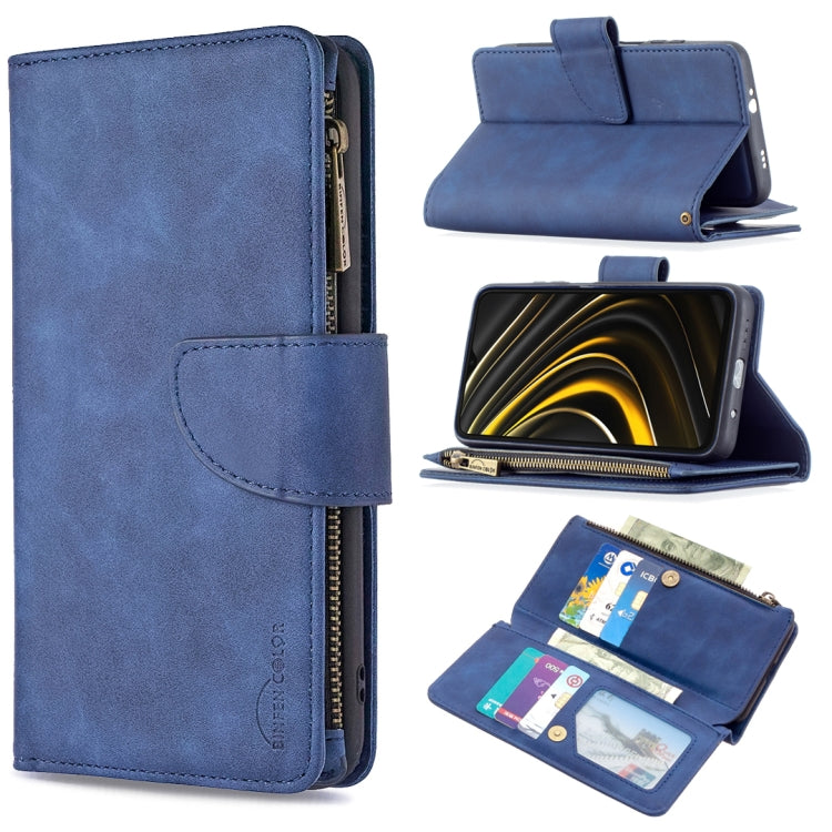 For Xiaomi Poco M3 Skin Feel Detachable Magnetic Zipper Horizontal Flip PU Leather Case with Multi-Card Slots & Holder & Wallet & Photo Frame & Lanyard