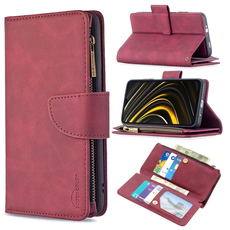 For Xiaomi Poco M3 Skin Feel Detachable Magnetic Zipper Horizontal Flip PU Leather Case with Multi-Card Slots & Holder & Wallet & Photo Frame & Lanyard