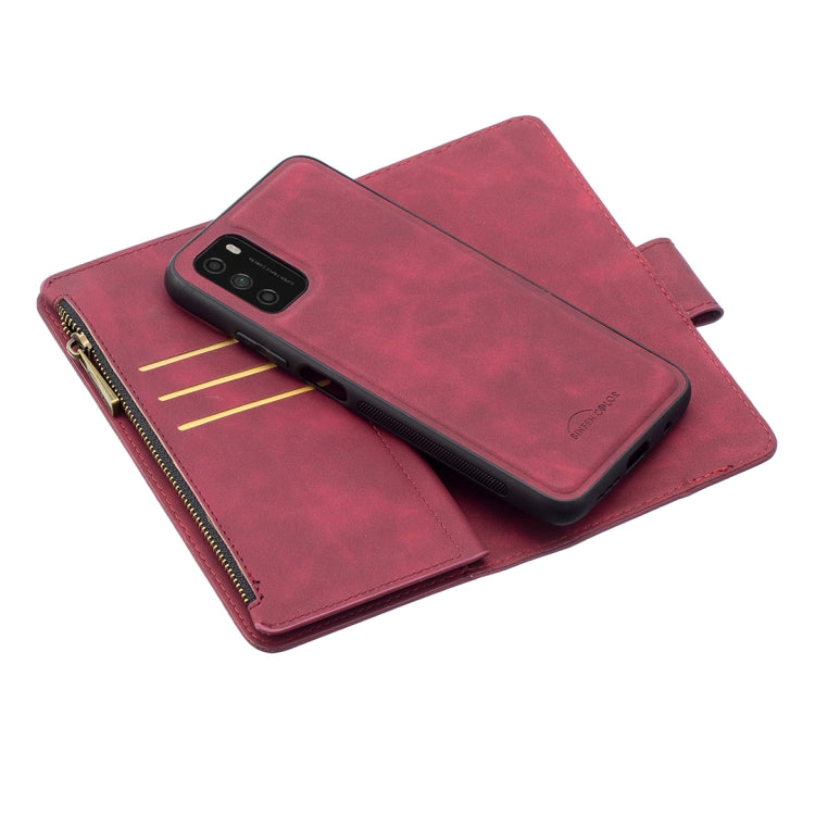 For Xiaomi Poco M3 Skin Feel Detachable Magnetic Zipper Horizontal Flip PU Leather Case with Multi-Card Slots & Holder & Wallet & Photo Frame & Lanyard