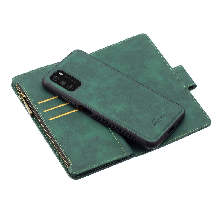 For Xiaomi Poco M3 Skin Feel Detachable Magnetic Zipper Horizontal Flip PU Leather Case with Multi-Card Slots & Holder & Wallet & Photo Frame & Lanyard