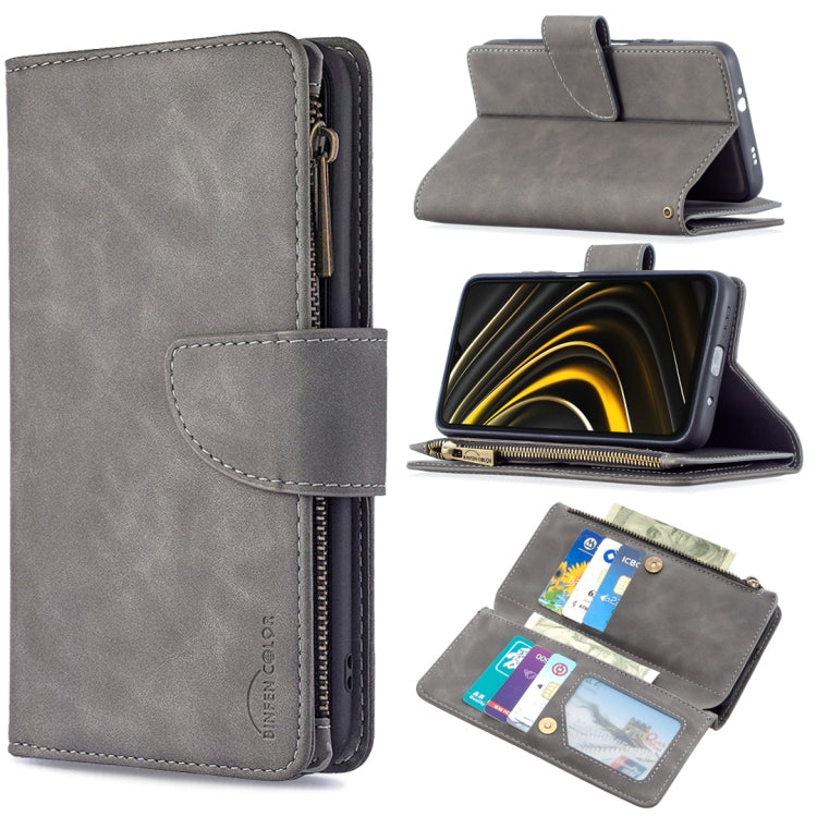 For Xiaomi Poco M3 Skin Feel Detachable Magnetic Zipper Horizontal Flip PU Leather Case with Multi-Card Slots & Holder & Wallet & Photo Frame & Lanyard