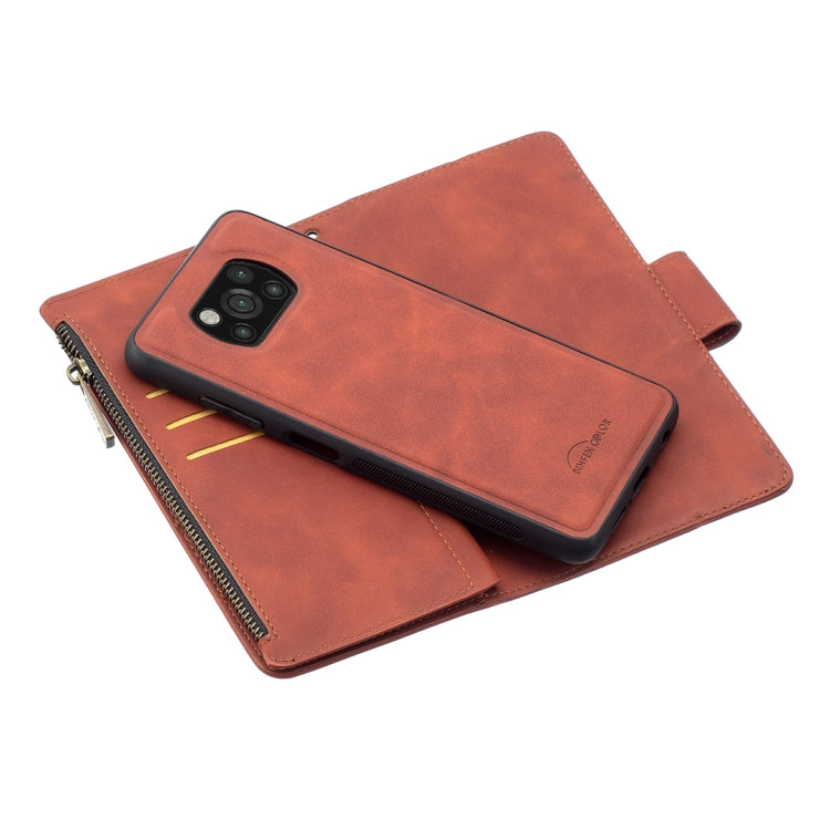 For Xiaomi Poco X3 Skin Feel Detachable Magnetic Zipper Horizontal Flip PU Leather Case with Multi-Card Slots & Holder & Wallet & Photo Frame & Lanyard