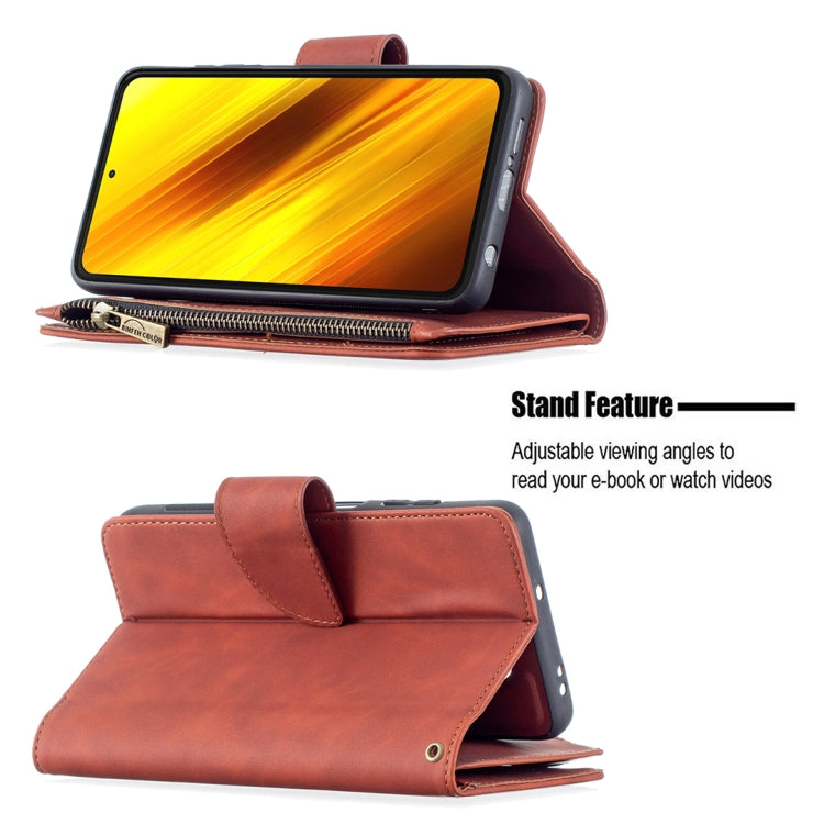 For Xiaomi Poco X3 Skin Feel Detachable Magnetic Zipper Horizontal Flip PU Leather Case with Multi-Card Slots & Holder & Wallet & Photo Frame & Lanyard