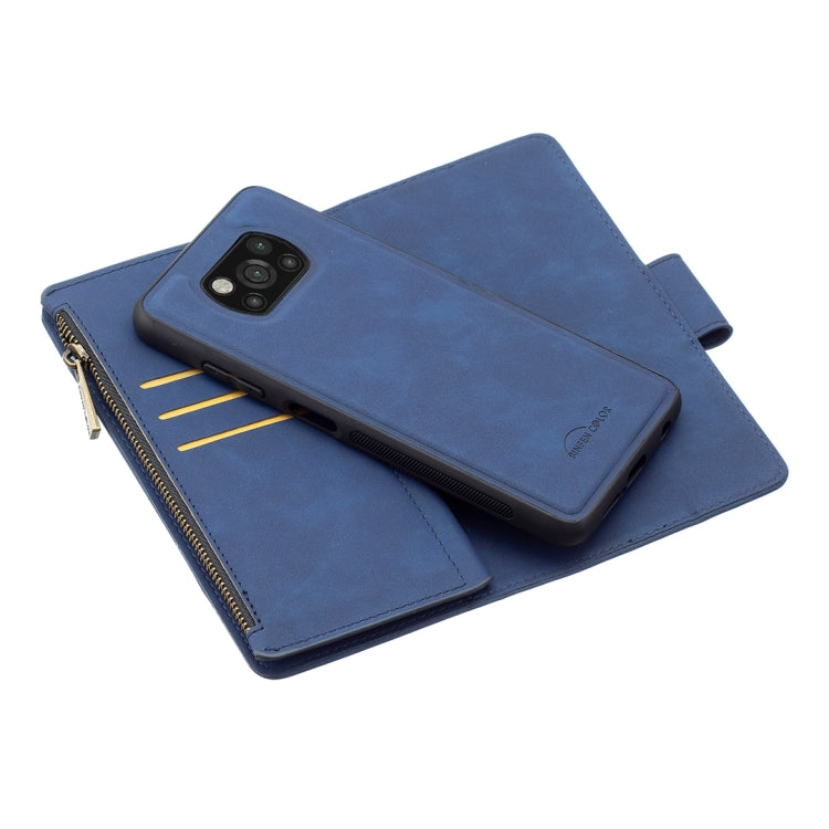 For Xiaomi Poco X3 Skin Feel Detachable Magnetic Zipper Horizontal Flip PU Leather Case with Multi-Card Slots & Holder & Wallet & Photo Frame & Lanyard