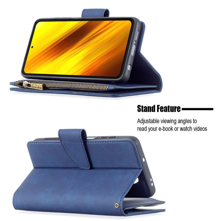 For Xiaomi Poco X3 Skin Feel Detachable Magnetic Zipper Horizontal Flip PU Leather Case with Multi-Card Slots & Holder & Wallet & Photo Frame & Lanyard