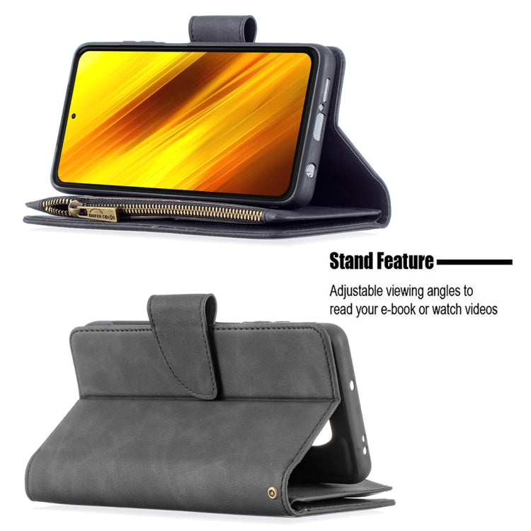 For Xiaomi Poco X3 Skin Feel Detachable Magnetic Zipper Horizontal Flip PU Leather Case with Multi-Card Slots & Holder & Wallet & Photo Frame & Lanyard