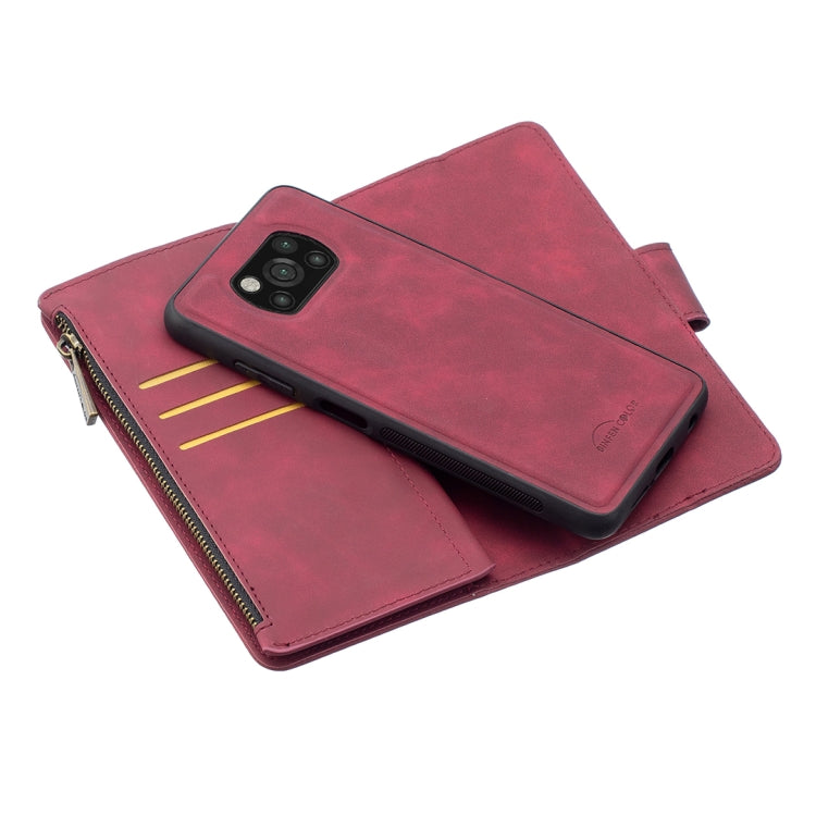 For Xiaomi Poco X3 Skin Feel Detachable Magnetic Zipper Horizontal Flip PU Leather Case with Multi-Card Slots & Holder & Wallet & Photo Frame & Lanyard