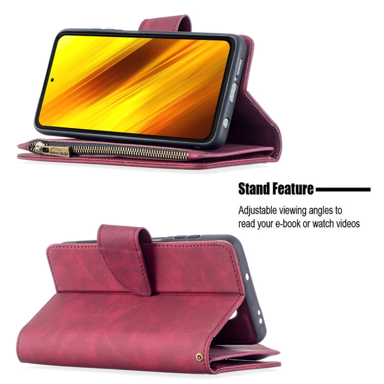 For Xiaomi Poco X3 Skin Feel Detachable Magnetic Zipper Horizontal Flip PU Leather Case with Multi-Card Slots & Holder & Wallet & Photo Frame & Lanyard