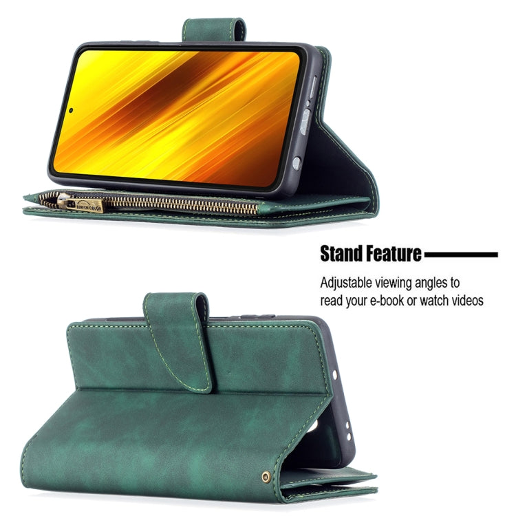 For Xiaomi Poco X3 Skin Feel Detachable Magnetic Zipper Horizontal Flip PU Leather Case with Multi-Card Slots & Holder & Wallet & Photo Frame & Lanyard