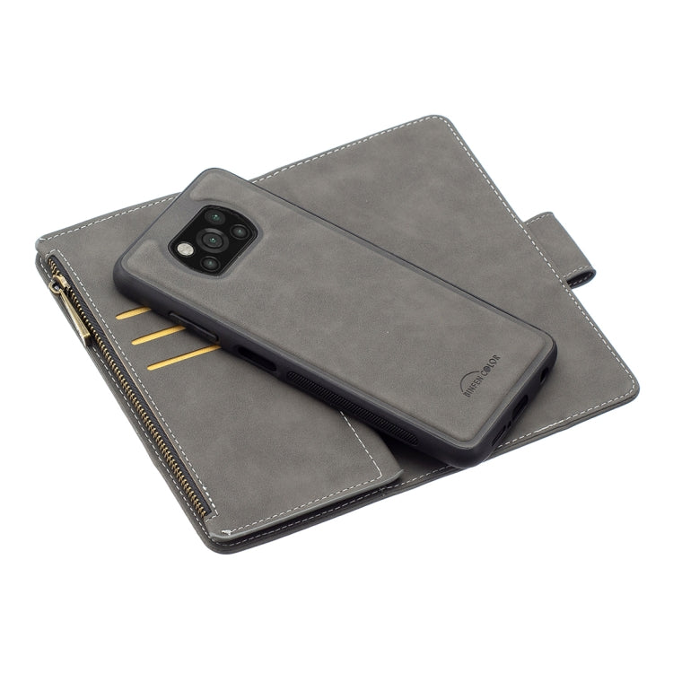 For Xiaomi Poco X3 Skin Feel Detachable Magnetic Zipper Horizontal Flip PU Leather Case with Multi-Card Slots & Holder & Wallet & Photo Frame & Lanyard