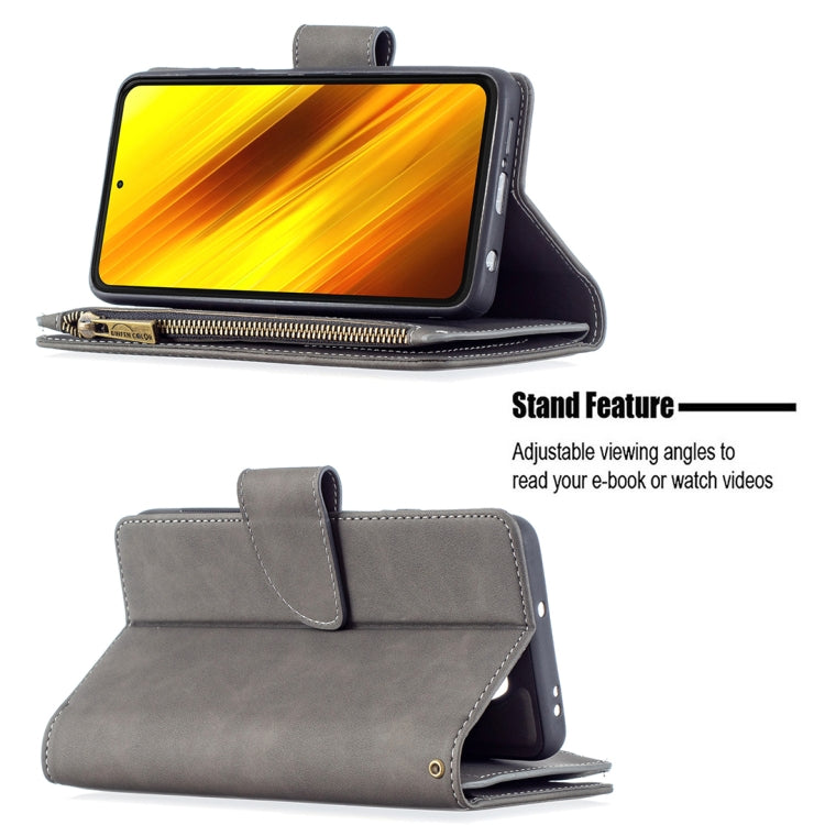 For Xiaomi Poco X3 Skin Feel Detachable Magnetic Zipper Horizontal Flip PU Leather Case with Multi-Card Slots & Holder & Wallet & Photo Frame & Lanyard