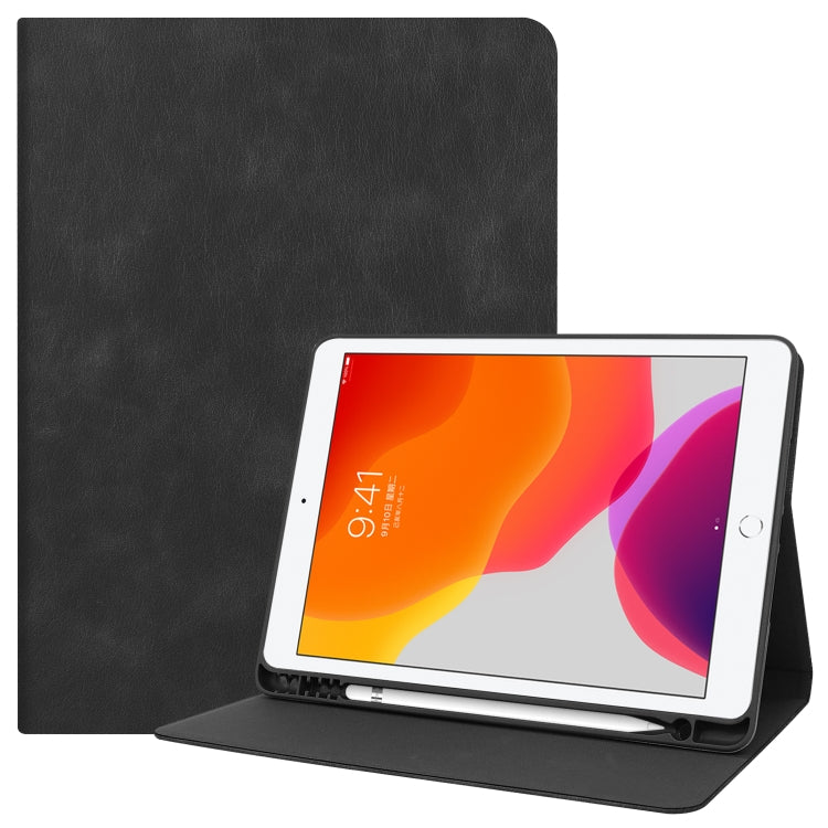For iPad 10.2 Cowhide Texture Pattern Horizontal Flip Leather Case with Holder & Pen Slots & Sleep / Wake-Up Function
