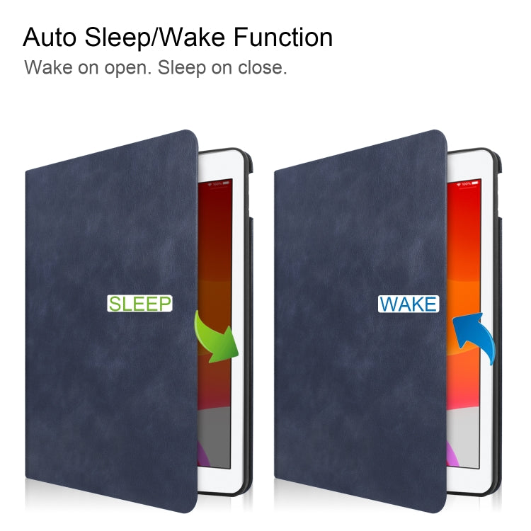 For iPad 10.2 Cowhide Texture Pattern Horizontal Flip Leather Case with Holder & Pen Slots & Sleep / Wake-Up Function