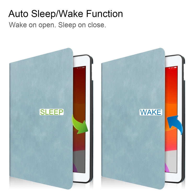 For iPad 10.2 Cowhide Texture Pattern Horizontal Flip Leather Case with Holder & Pen Slots & Sleep / Wake-Up Function