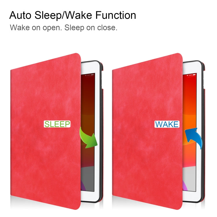 For iPad 10.2 Cowhide Texture Pattern Horizontal Flip Leather Case with Holder & Pen Slots & Sleep / Wake-Up Function