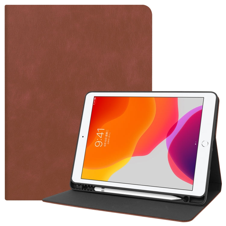For iPad 10.2 Cowhide Texture Pattern Horizontal Flip Leather Case with Holder & Pen Slots & Sleep / Wake-Up Function