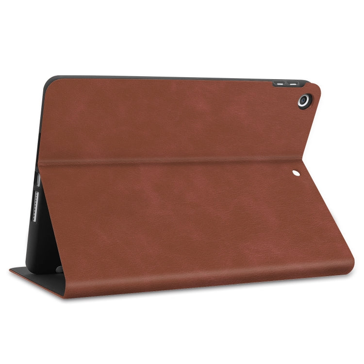 For iPad 10.2 Cowhide Texture Pattern Horizontal Flip Leather Case with Holder & Pen Slots & Sleep / Wake-Up Function
