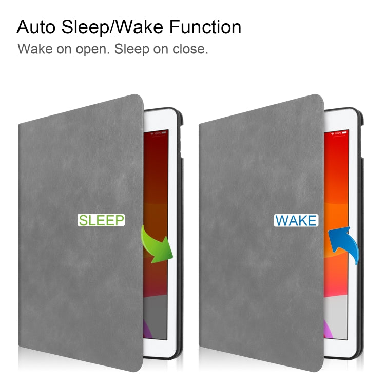 For iPad 10.2 Cowhide Texture Pattern Horizontal Flip Leather Case with Holder & Pen Slots & Sleep / Wake-Up Function