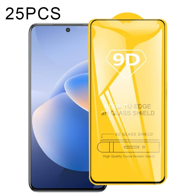 For vivo X60 25 PCS 9D Full Glue Full Screen Tempered Glass Film