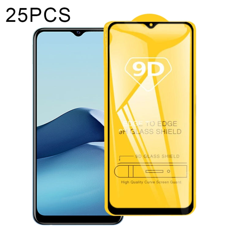 For vivo Y20G 25 PCS 9D Full Glue Full Screen Tempered Glass Film