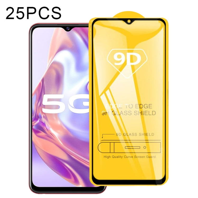 For vivo Y31s 25 PCS 9D Full Glue Full Screen Tempered Glass Film
