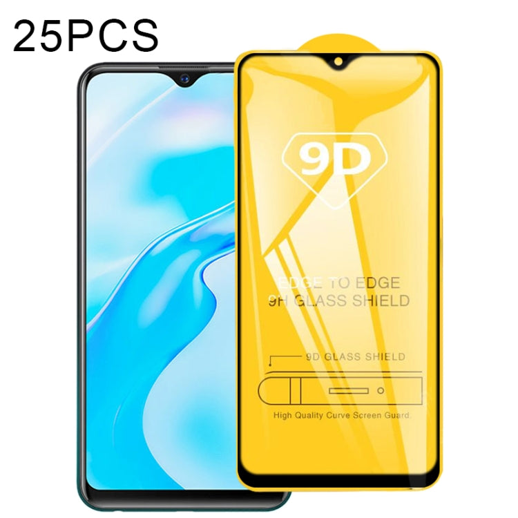 For vivo Y1s 25 PCS 9D Full Glue Full Screen Tempered Glass Film
