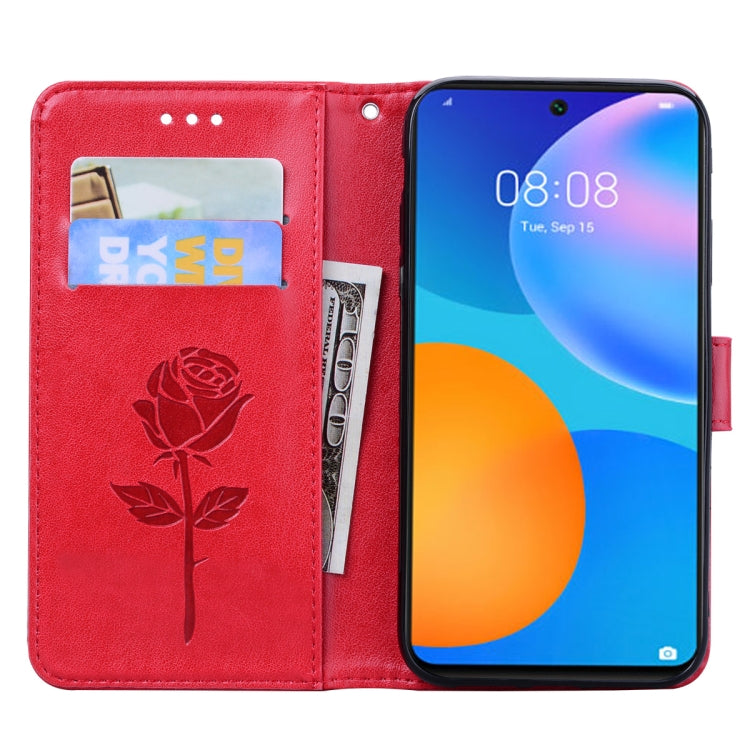 For Huawei P smart 2021 Rose Embossed Horizontal Flip PU Leather Case with Holder & Card Slots & Wallet