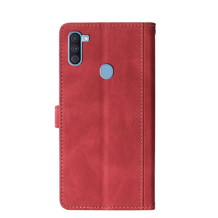 For Samsung Galaxy A11 (EU Version) Stitching Skin Feel Magnetic Buckle Horizontal Flip PU Leather Case with Holder & Card Slots & Wallet