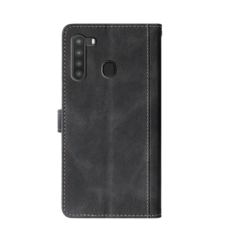 For Samsung Galaxy A21 Stitching Skin Feel Magnetic Buckle Horizontal Flip PU Leather Case with Holder & Card Slots & Wallet