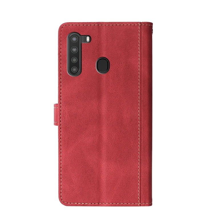 For Samsung Galaxy A21 Stitching Skin Feel Magnetic Buckle Horizontal Flip PU Leather Case with Holder & Card Slots & Wallet