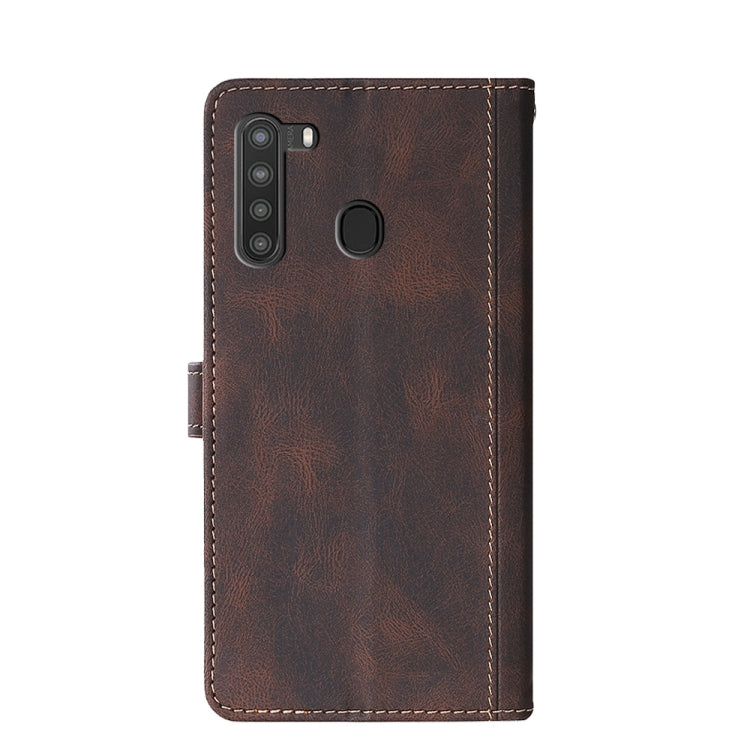 For Samsung Galaxy A21 Stitching Skin Feel Magnetic Buckle Horizontal Flip PU Leather Case with Holder & Card Slots & Wallet