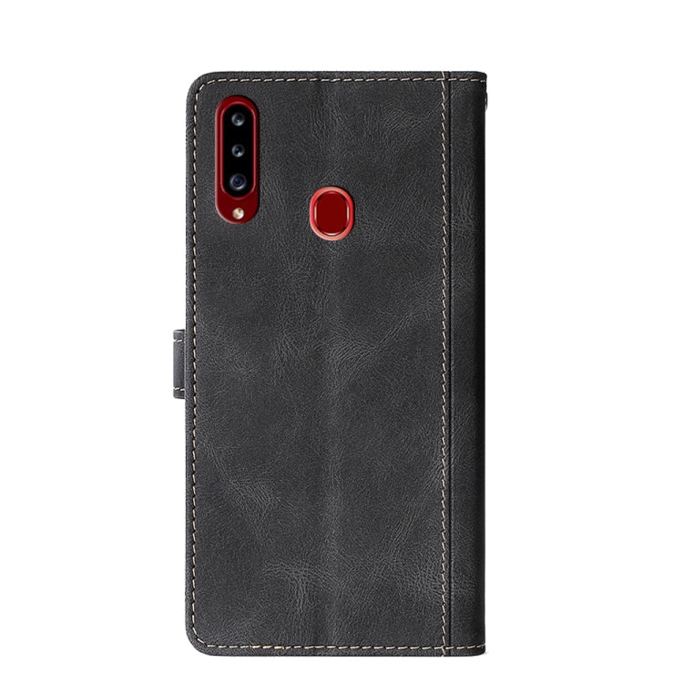 For Samsung Galaxy A20s Stitching Skin Feel Magnetic Buckle Horizontal Flip PU Leather Case with Holder & Card Slots & Wallet