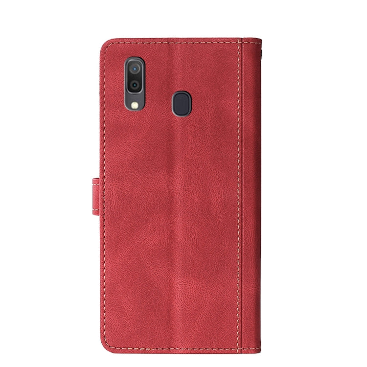 For Samsung Galaxy A30 Stitching Skin Feel Magnetic Buckle Horizontal Flip PU Leather Case with Holder & Card Slots & Wallet