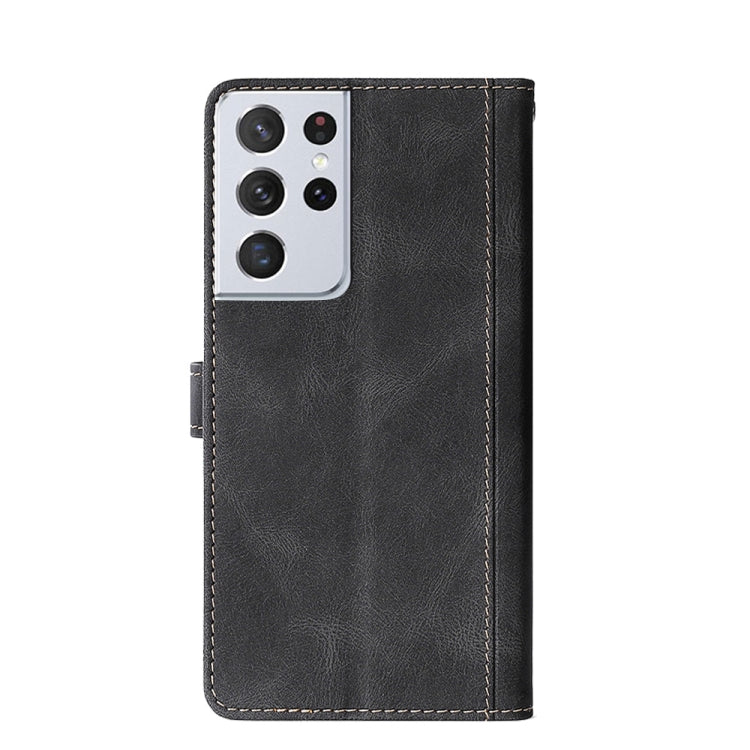 For Samsung Galaxy S21 Ultra 5G Stitching Skin Feel Magnetic Buckle Horizontal Flip PU Leather Case with Holder & Card Slots & Wallet