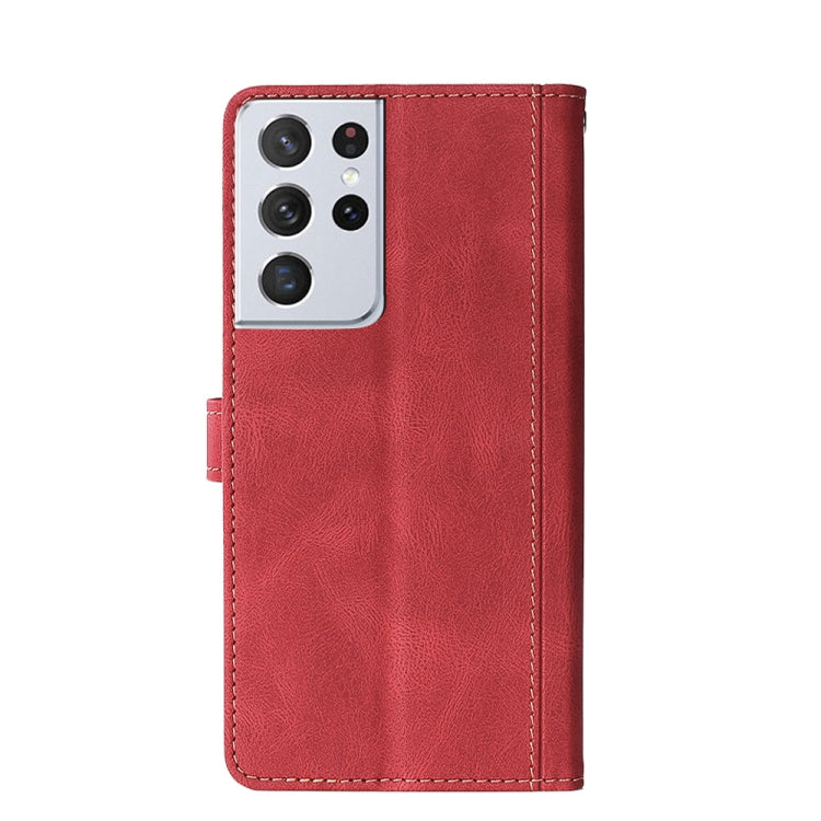 For Samsung Galaxy S21 Ultra 5G Stitching Skin Feel Magnetic Buckle Horizontal Flip PU Leather Case with Holder & Card Slots & Wallet
