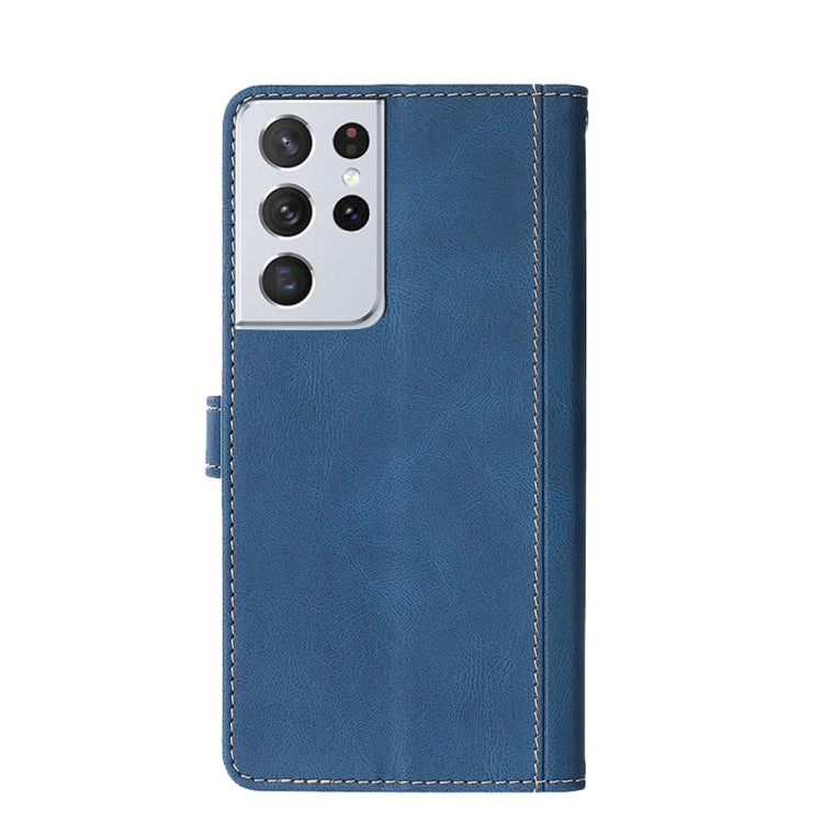 For Samsung Galaxy S21 Ultra 5G Stitching Skin Feel Magnetic Buckle Horizontal Flip PU Leather Case with Holder & Card Slots & Wallet