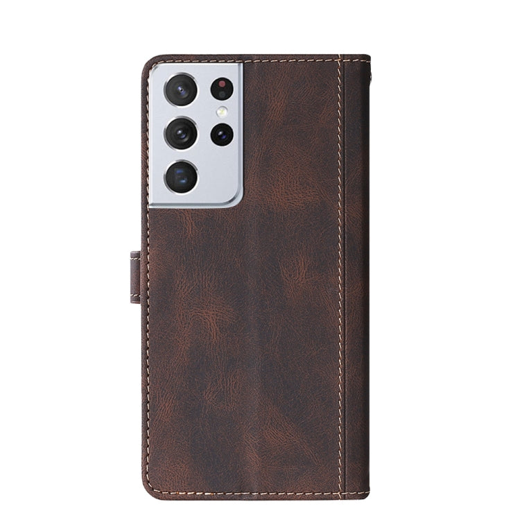 For Samsung Galaxy S21 Ultra 5G Stitching Skin Feel Magnetic Buckle Horizontal Flip PU Leather Case with Holder & Card Slots & Wallet