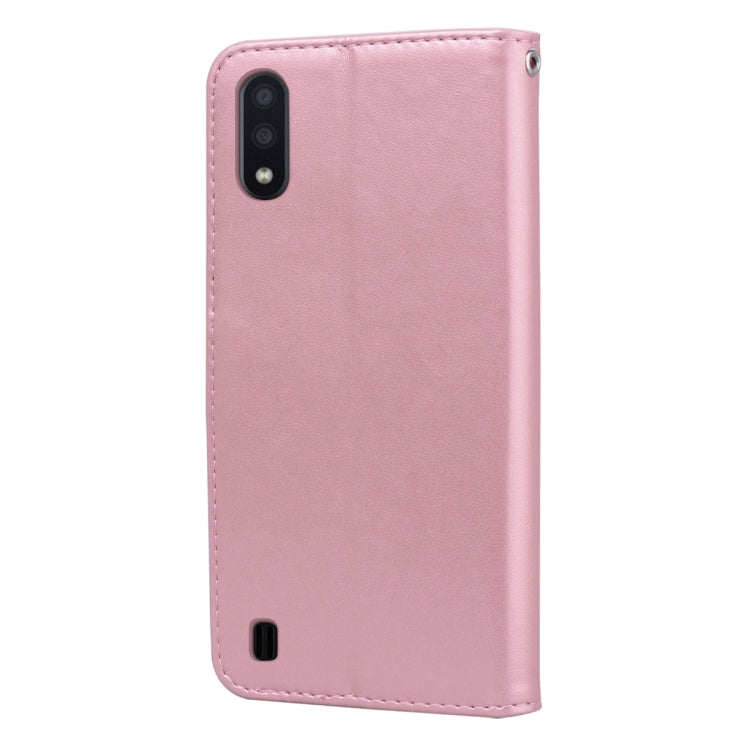 For Samsung Galaxy M01 Rose Embossed Horizontal Flip PU Leather Case with Holder & Card Slots & Wallet