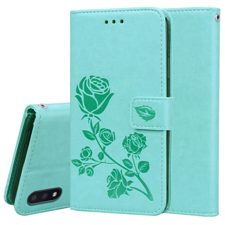 For Samsung Galaxy M01 Rose Embossed Horizontal Flip PU Leather Case with Holder & Card Slots & Wallet