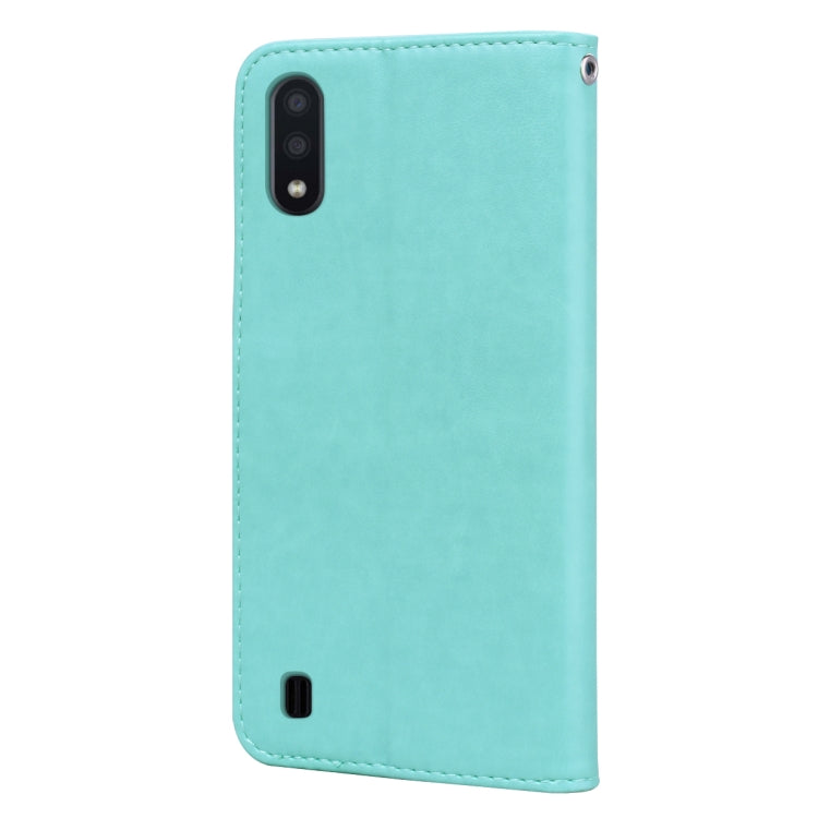 For Samsung Galaxy M01 Rose Embossed Horizontal Flip PU Leather Case with Holder & Card Slots & Wallet
