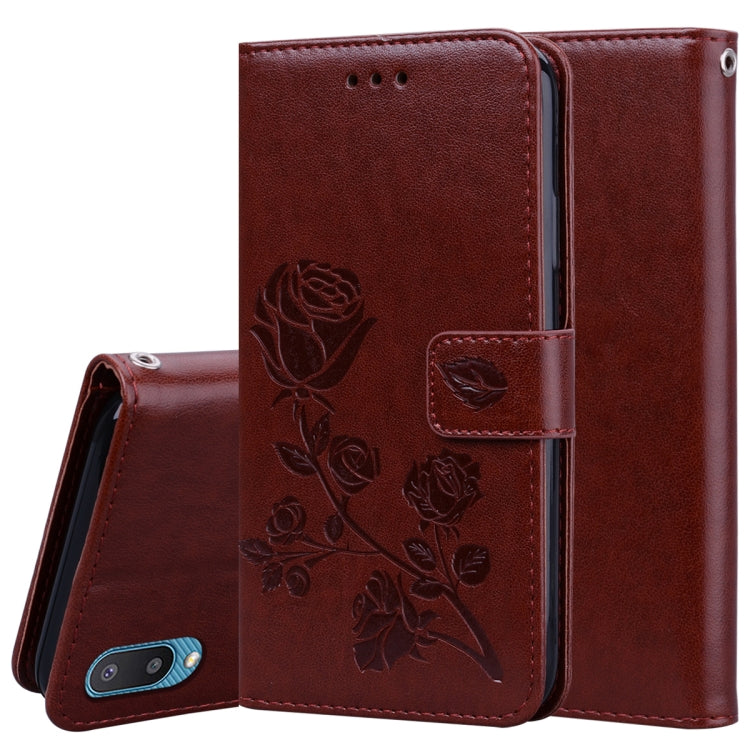 For Samsung Galaxy A02 (EU Version) Rose Embossed Horizontal Flip PU Leather Case with Holder & Card Slots & Wallet