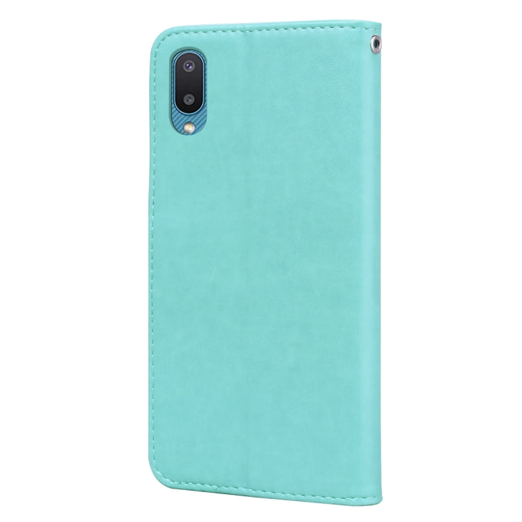 For Samsung Galaxy A02 (EU Version) Rose Embossed Horizontal Flip PU Leather Case with Holder & Card Slots & Wallet