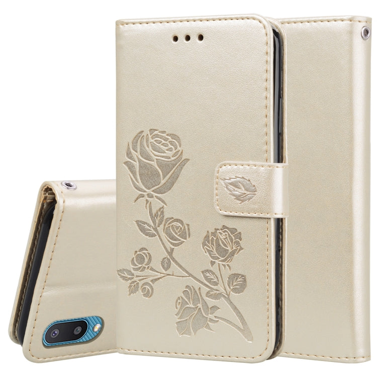 For Samsung Galaxy A02 (EU Version) Rose Embossed Horizontal Flip PU Leather Case with Holder & Card Slots & Wallet