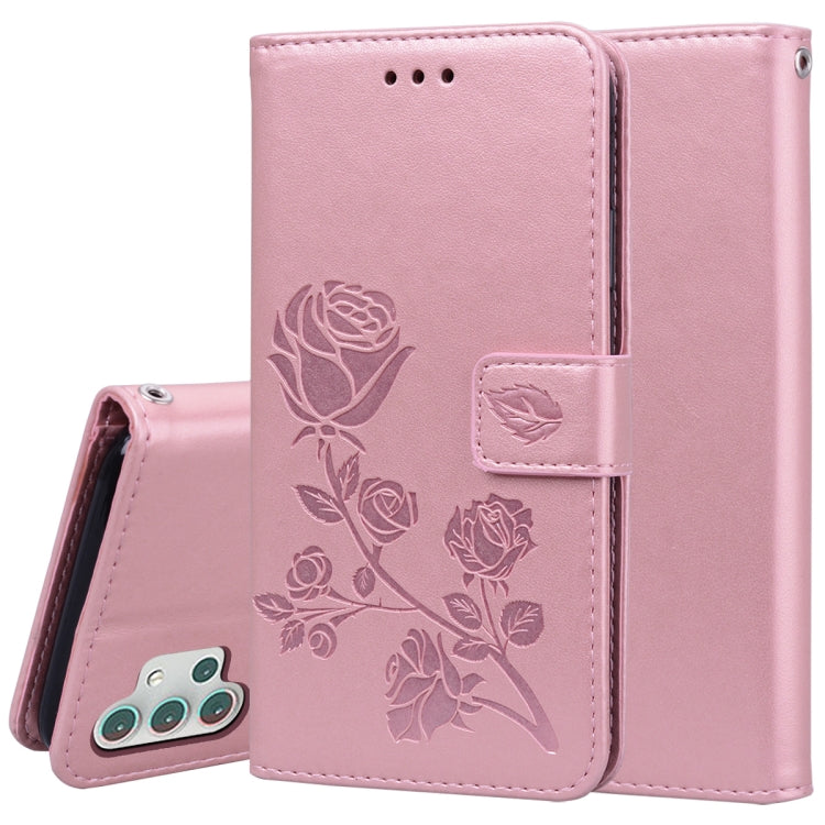 For Samsung Galaxy A32 5G Rose Embossed Horizontal Flip PU Leather Case with Holder & Card Slots & Wallet