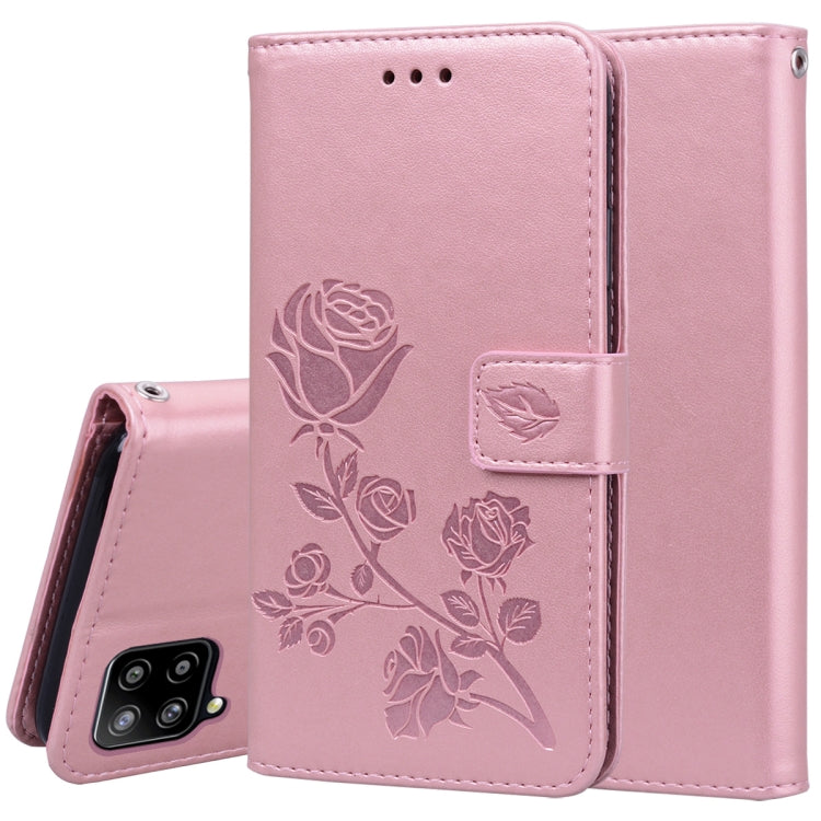 For Samsung Galaxy A42 5G Rose Embossed Horizontal Flip PU Leather Case with Holder & Card Slots & Wallet